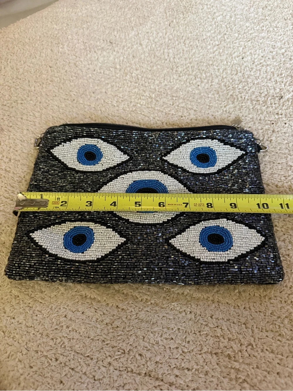 Kaylee New York Beaded Eye Pattern Crossbody Bag in Blue and White